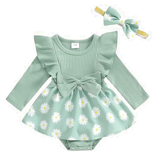 ACMOLIN Baby Girl Clothes Spring Fall Outfit Plaid Romper Long Sleeve Dress Lace Ruffles Bodysuit with Bow Headband