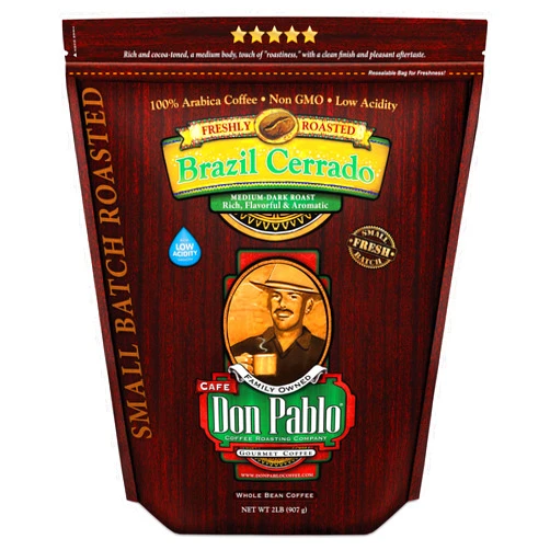 Cafe Don Pablo 2LB Don Pablo Gourmet Coffee - Brazil Cerrado - Medium Dark Roast - Whole Bean Coffee - 100% Arabica Beans - Low Acidity and Non-GMO - 2lb bag