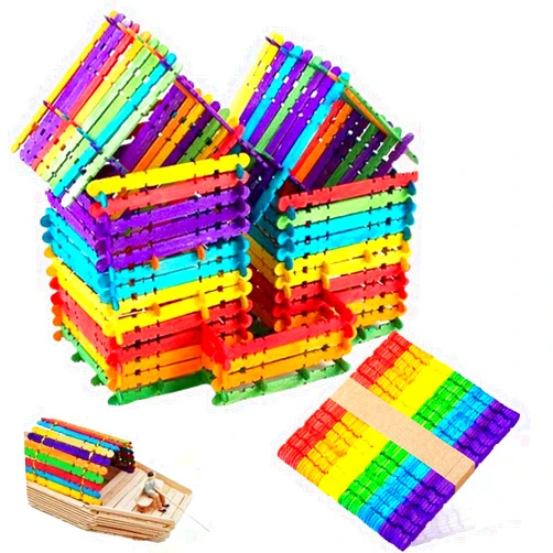 Generic 50 Pcs Colorful Stick Popsicle Sticks - Colorful Sawtooth Natural Wood Craft Sticks DIY Craft Projects, Handmade Models, Decorations, Craft Designs, Children's Education, Classroom Creative Designs