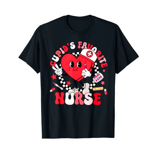 Valentine Cupid's Favorite Nurse Heart Cupid Girl Women T-Shirt