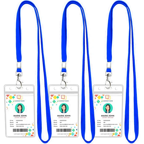 Koorito 3 Pack Clear ID Badge Holder with Lanyard Blue Lanyards with Vertical Waterproof ID Badge Holder for Office, School, Travel