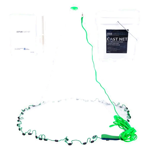 Goture American Fishing Cast Net Saltwater Freshwater, 3/8inch 1/4in Mesh Size Casting Net for Bait Fish Shrimp Trap, Black Sinkers, 3ft/4ft/5ft/6ft/8ft/10ft Radius Throw Cast Net with Needle