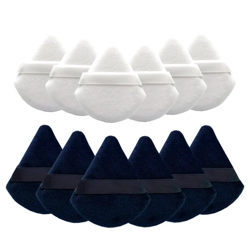 Qtwlt 12Pcs Triangle Powder Puff, Makeup Powder Puffs for Face Powder, Velour Setting Powder Puff with Triangle Shape, Perfect for Under Eyes and Nose, No Creasing & Caking