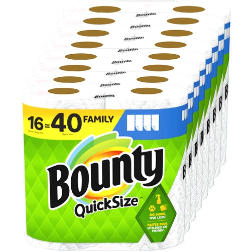 Bounty Paper Towels Quick Size, White, 16 Family Rolls = 40 Regular Rolls