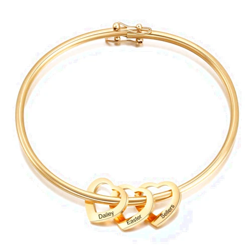 JewelOra Personalized Inspirational Women Bracelet Bangle Hearts Charms Engraved Names Mother Daughter Jewelry Gifts