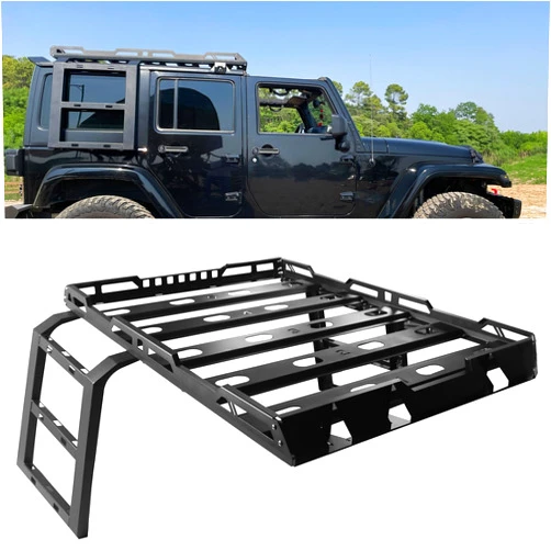 PARTREE Roof Rack Cargo Basket Compatible with Jeep Wrangler JK 2007-2018 4 Door, Roof Rack Cargo Basket w/Double Ladders, Roof Rack Basket with Heavy Duty Steel (You Will get 2 Packages)