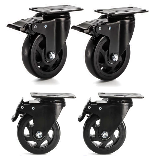 Yarlung 4 Pack 4 Inch Caster Wheels, Heavy Duty Plate Swivel Casters Set with Brake, 360°Rotating Dual Locking Caster No Noise PVC Wheel for Cart, Furniture, Workbench, 880 Lbs Load Capacity