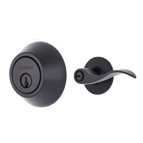 BRINKS - Transitional Single Cylinder Deadbolt, Matte Black - Built for Rigorous & Transitional Keyed Entry Wave Door Lever, Matte Black - Designed for Traditional and Transitional