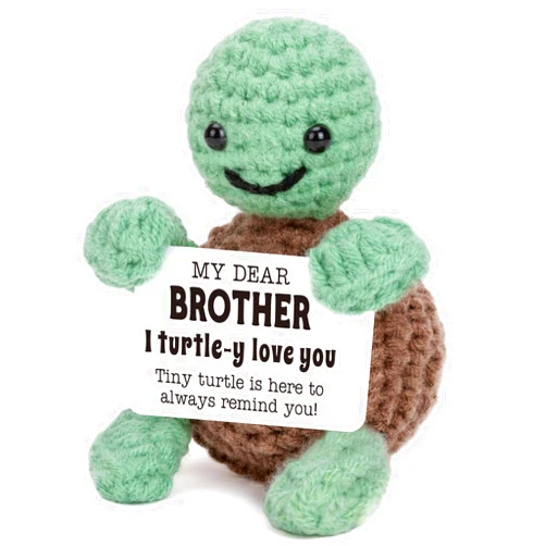 4THFARMES Mini Funny Turtle Brother Gifts from Sister Brother, Christmas Birthday Gifts for Men Friends Presents, I Love You Small Cool Cute Stuff Things, Handmade Emotional Positive Crochet Turtle