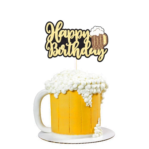 Gyufise 1Pcs Beer Mug Happy Birthday Cake Topper Glitter Cheers Beers Cake Decoration for Celebrating Glorymoment Beer Theme Birthday Theme Party Supplies