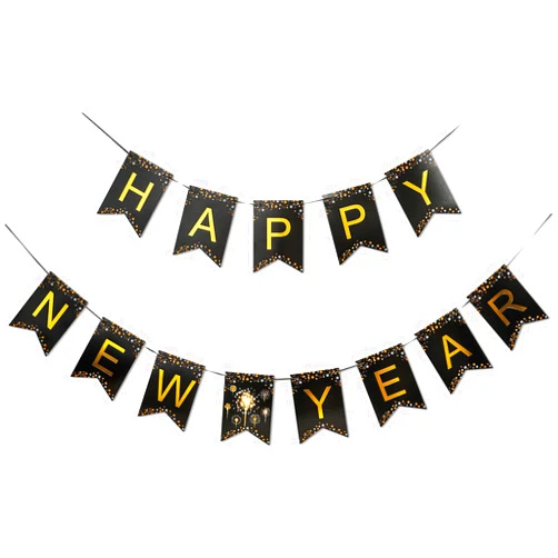 MiniRed New Year Banner 2026, Happy New Year Bunting Banner with Shiny Gold Letter, New Year Party Decorations Supplies 2026.