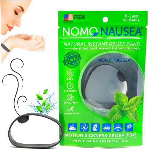NOMO Nausea Relief Wristband | Motion Sickness Sea Band with Peppermint Aromatherapy and Acupressure | 30-Second Nausea ReliefBand | Medium to Large | Black | Pack of 2