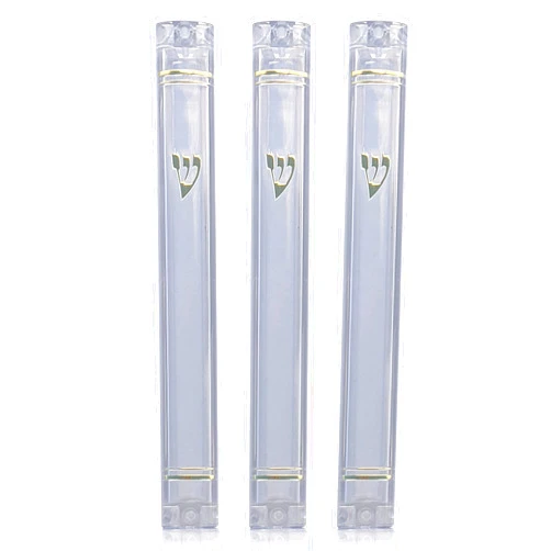 Ohraz 3-Pack Lucite Mezuzah Cover, 12 cm Durable Clear Acrylic, with Snap Closed Back Pins Keeps Scroll Safe, Clear with Gold Shin