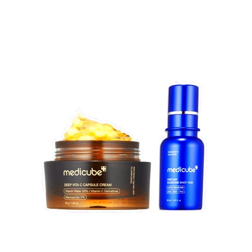 medicube Flawless Skin: Deep Vitamin C Golden Capsule Face Moisturizer and Zero Exosome Shot 7,500 PPM Spicule Facial Serum