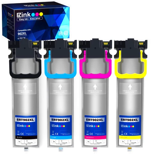 E-Z Ink (Remanufactured Ink Pack Replacement for Epson 902 T902 High Yield to use with Workforce WF-C5210, WF-C5290, WF-C5710, WF-C5790 (Black, Cyan, Magenta, Yello) 4 Pack