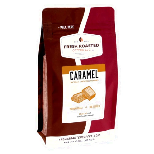 Fresh Roasted Coffee, Caramel Flavored Coffee, 12 oz, Medium Roast, Kosher, Whole Bean