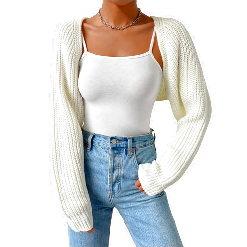 GORGLITTER Women's Long Sleeve Bolero Shrug Crop Cardigan Open Front Drop Shoulder Knit Sweater