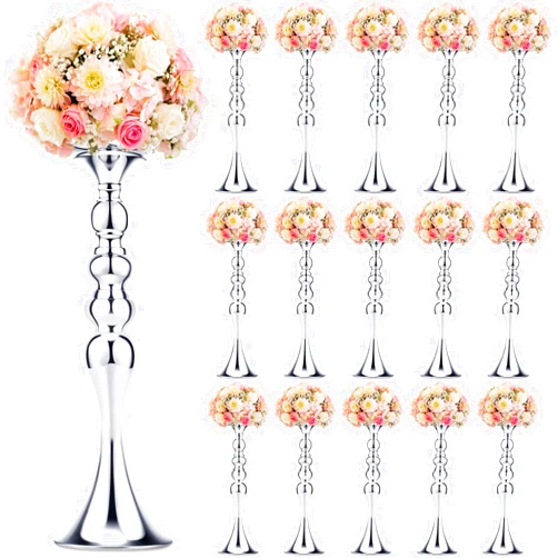 Sadnyy 16 Pcs Metal Flower Arrangements Stand Metal Wedding Flower Centerpiece Stand Tall Table Decor Flower Vase for Wedding Reception Centerpieces Event Party Hotel Home Decor (Silver,16.9 Inch)