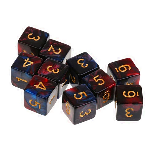 Yiotfandoll 10PCS Polyhedral Dice - D6 Acrylic 16mm 6 Sided Double Color Game Dice for RPG, MTG, DND, Table Games (Red, Blue)