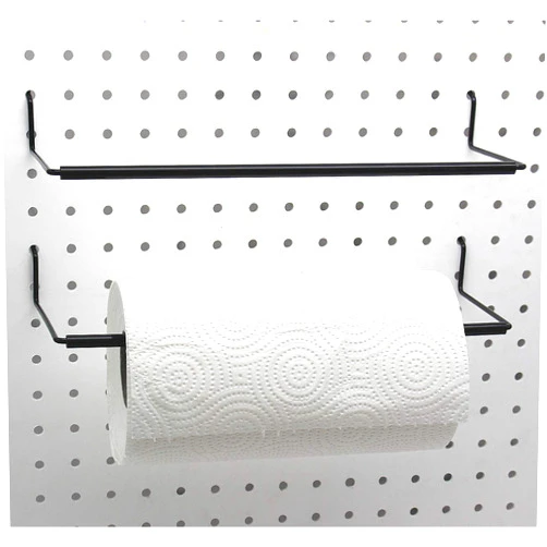 Bullbins Paper Towel Holder for Pegboard, Extendable, Fit Any Standard Pegboard, Peg Board Organization Accessory Hook for Workshop, Garage, Kitchen, Laundry Room, Bathroom 2 Packs, Black (2 PCS)