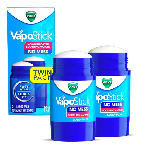 Vicks VapoStick, Solid Balm, No Mess, Soothing Non-Medicated Vicks Vapors, Easy-To-Use No-Touch Applicator, Quick Dry, Lightweight Skin Feel, 1.25oz x 2