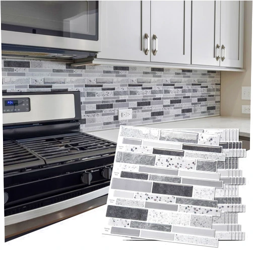 Art3d 10-Sheet Peel and Stick Vinyl Backsplash Wall Tile, 12 x 12 Inch Self Adhesive Stick on Kitchen Backsplash, Gray