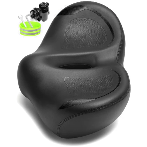 CDYWD Noseless Oversized Bike Seat for Men Women Comfort, Extra Wide Padded Bicycle Seat Cushion, Large Comfortable Replacement Bike Saddle for Peloton Bike, Stationary Exercise Bike, City Bike, Ebike