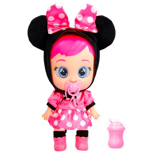IMC Toys Cry Babies Disney Nurturing Baby Doll Inspired by Minnie Mouse, Dressed Up in The Iconic Pink Dress and Cries Real Tears for Kids Age 18 Months and Up