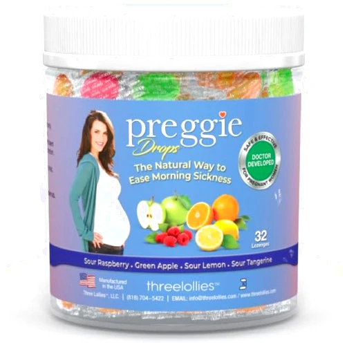 Three Lollies Preggie Pop Drops Pregnancy Nausea Relief Morning Sickness Candy with Essential Oils for Pregnant Women – Natural Flavor Variety Pack, 32 Count