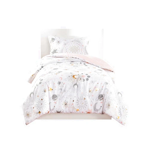 Mi Zone Kids Full Comforter Set, Celestial Metallic Comforter Set Starry Sky, Moon & Sun Comforters, All Seasons Lightweight & Fluffy Comforter Bed Set, 2 Shams, Celia, Full/Queen, Blush/Gold 4 Piece
