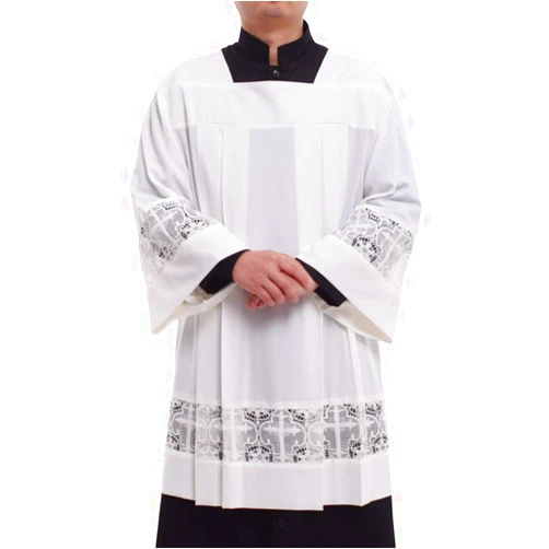 BLESSUME Catholic Pleated Lace Surplice Liturgical Cotta Vestment