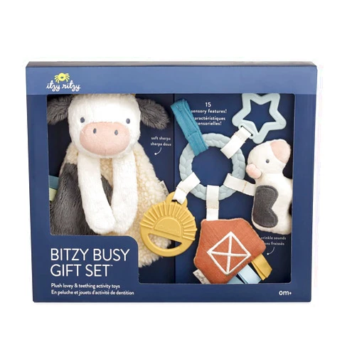 Itzy Ritzy Farm Toy Gift Set - Includes Cow Lovey & Farm-Themed Car Seat and Stroller Toy