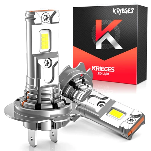 Krieges H7 LED Bulbs 6500K Cool White Super Bright,1:1 Size, No Adapter Needed, All in One Easy Plug & Play H7 LED Bulb with Cooling Fan, Canbus Ready Pack of 2