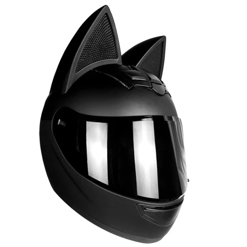 Dcoltmi Motorcycle Cat Helmet, All Seasons Couple Street Photo Cat Ears Helmet Cool Girl Full Face Helmet Bicycle Racing Helmet DOT Certified Women's Locomotive Gift Motorcycle Helmets 6 Colors