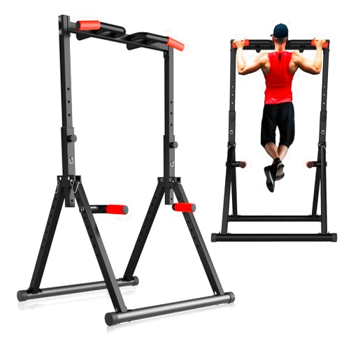 WATBKHE Power Tower, Pull Up Dip Station Foldable, Pull Up Bar Station Adjustable, Multi-Function Home Gym, Strength Training Fitness Equipment