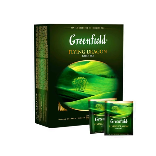 Greenfield Flying Dragon Green Tea Collection Finely Selected Speciality Tea 100 Double Chamber Teabags With Tags in Foil Sachets