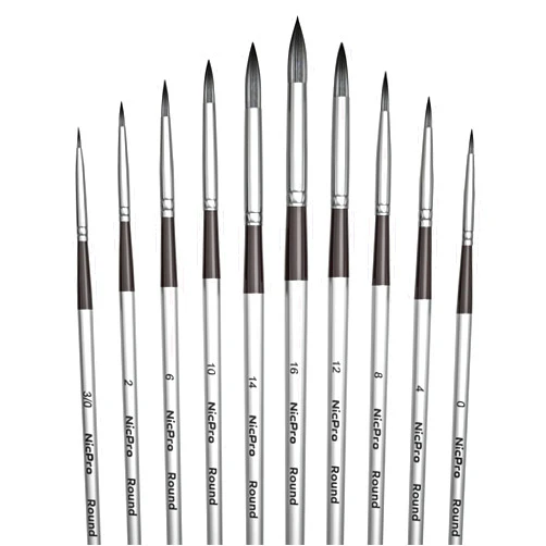 Nicpro 10 PCS Watercolor Paint Brushes, Round Tip Artist Painting Brush Set for Water Color, Acrylic Oil, Gouache, Ink, Detail, Rock, by Number Model Art Paintbrush