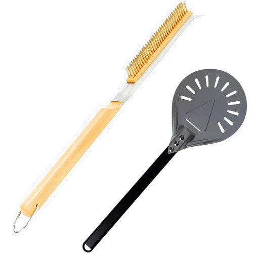 YUNNO Pizza Oven Accessories Kit w/Pizza Oven Brush & Stone Scraper, 8 inch Pizza Turning Peel - Tools & Supplies Set - Compatible with Outdoor Ooni, Gozney, Ninja, Solo Ovens