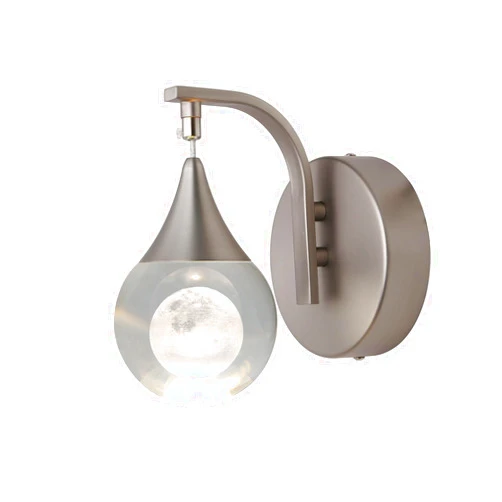 MASIVEL Crystal Wall Sconce, Moon Modern Wall Sconces Indoor, Dimmable LED Wall Light for Bedroom Bedside Batnroom Vanity Living Room Dining Room Hallway. Nickel