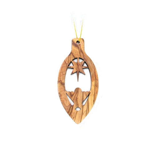 TREE OF LIFE REV. 22:14 Olive Wood Ornaments from The Holy Land - 2D Vintage Bulb Wooden Nativity Ornament, Jesus in Manger with Star - 2”x4” Christian Christmas Ornaments for Tree Decorations & Seasonal Decor