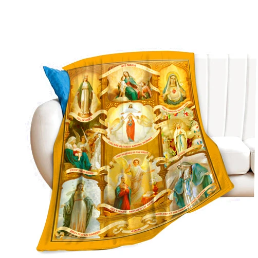 Beynepe Virgin Mary Throw Blanket Christian Bible Verse Prayer Healing Catholic Gifts Blanket for Women Men Adults Inspirational Faith Scripture Spiritual Religious Blanket Decor Bed Couch 40''X50''
