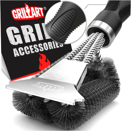 GRILLART Grill Brush and Scraper, Extra Strong BBQ Cleaner Accessories, Safe Wire Bristles Barbecue Triple Scrubbers Cleaning Brush for Gas/Charcoal Grilling Grates, Wizard Tool BR-8115