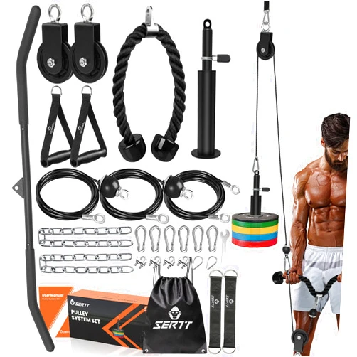 SERTT Home Gym Pulley System, Tricep Workout Pulley System for LAT Pulldown, Biceps Curl, Triceps, Shoulders, Back, Forearm Workout, Weight Cable Pulley System for Squat Rack, Garage