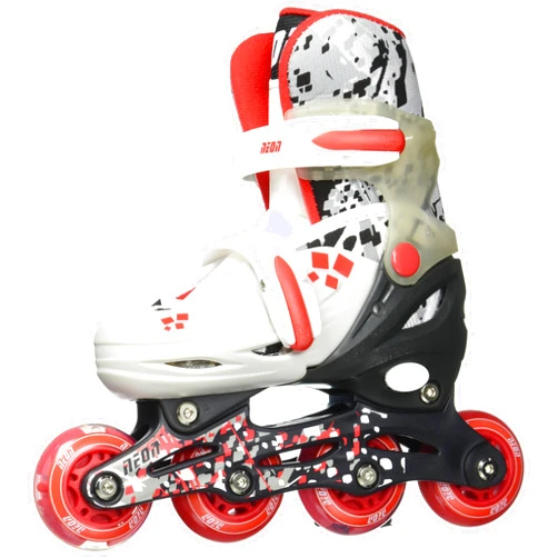 Yvolution Neon Inline Skates Adjustable Illuminating Skates Beginner Roller Skates for Kids (RED/Black,12-2)