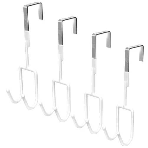 FYY Over The Door Hooks, 4 Pack Door Double Hangers with Soft Rubber Prevent Scratches Heavy Duty Organizer Hooks for Living Room, Bathroom, Bedroom, Kitchen Hanging Clothes, Towels, Hats, Bags White