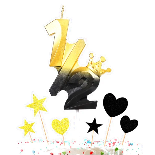 HOGRTi 1/2 Half Birthday Cake Decorations, Number 1/2 Birthday Candle for Six Month Numeral 1/2 Candle and Glitter Cupcake Toppers Set for Baby's Half Year Old Birthday Party Supplies (Black Gold)