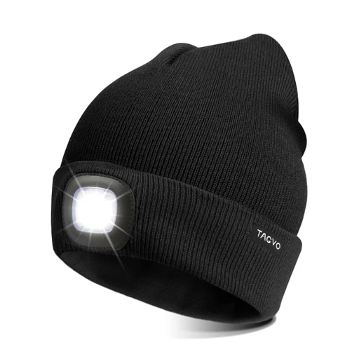 TAGVO Light Up Beanie, Rechargeable LED Headlamp Cap, Winter Warm Knitted Night Lighted Hat, Men Women Flashlight Hat