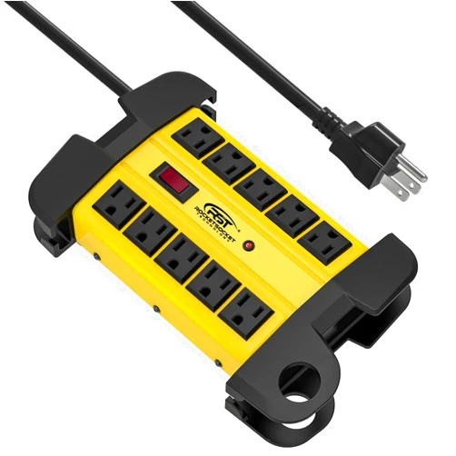 CRST Heavy Duty Surge Protector Power Strip 10-Outlet Metal Industrial Power Strip with 2800 Joules, 15A Circuit Breaker, 14 Gague 6ft Extension Cord for Workshop, Garage, Office, School…