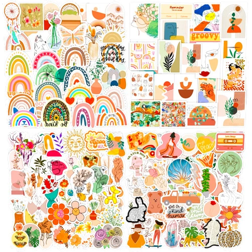 AIRNOGO Stickers 200 Pcs Sticker Pack for Adults Teens, Waterproof Vinyl Stickers, Stickers for Laptop Skateboard Journal Notesbook Computer Phone Cup Guitar Luggage etc - boho stickers, phone case stickers