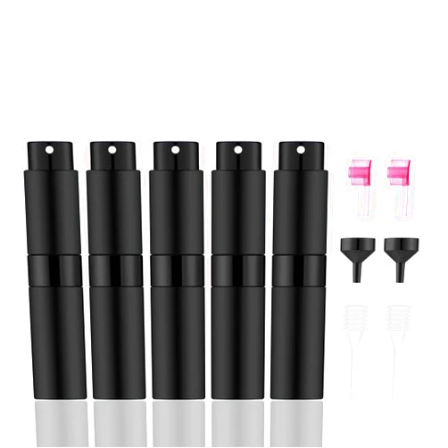 KOIBITO 8ml/5PCS Portable Mini Perfume Atomizer Bottles, Empty Refillable Mini Size Cologne Spray Bottle, Pocket Travel Perfume Sample Bottles (Matte Black)